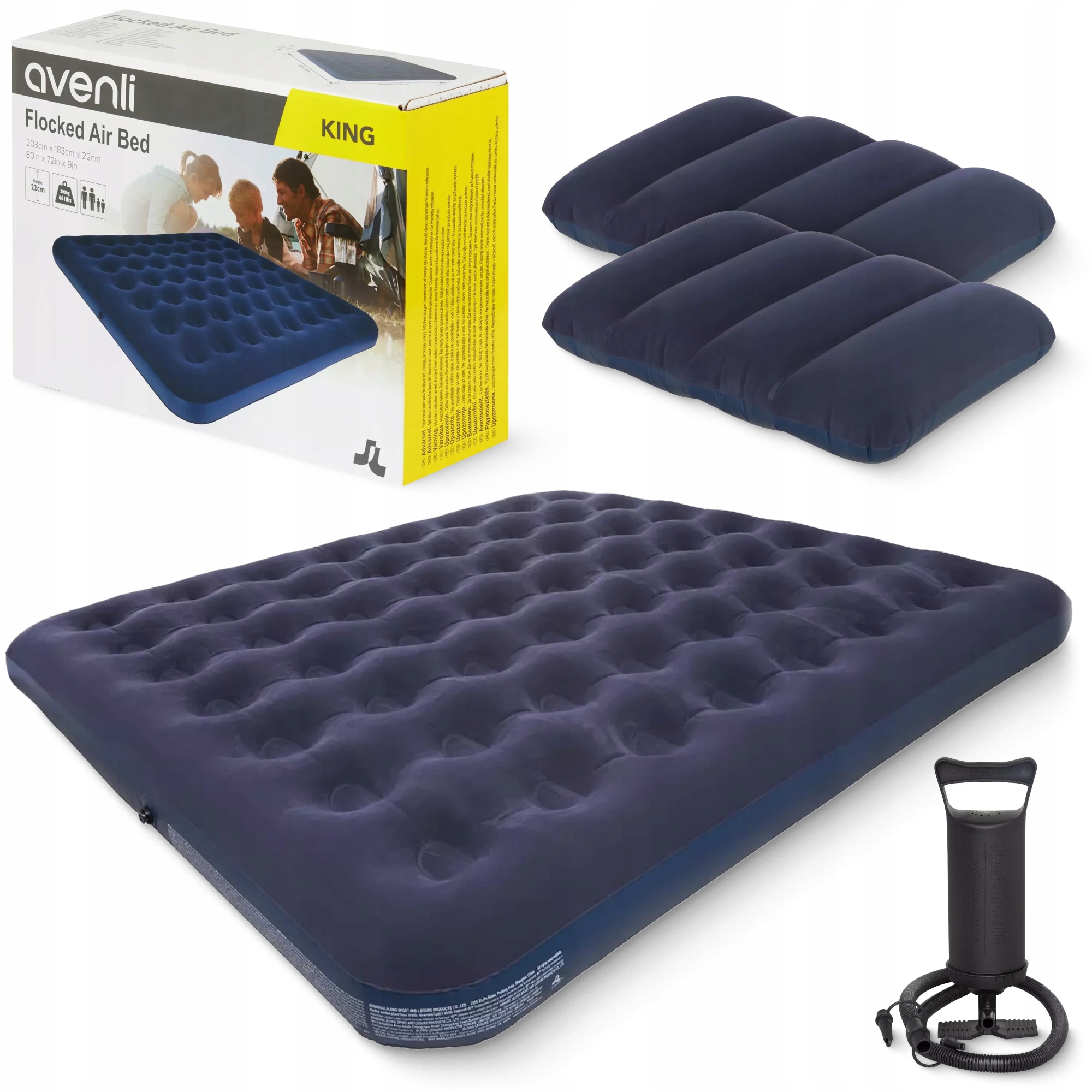 Materac Dwuosobowy Dmuchany Łóżko Turystyczne Poduszki Zestaw 203 × 183 CM