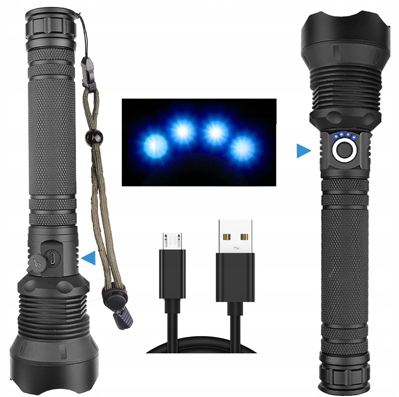 LATARKA TAKTYCZNA MOCNA LED ZOOM USB XHP90 6800mAh Model XH P90