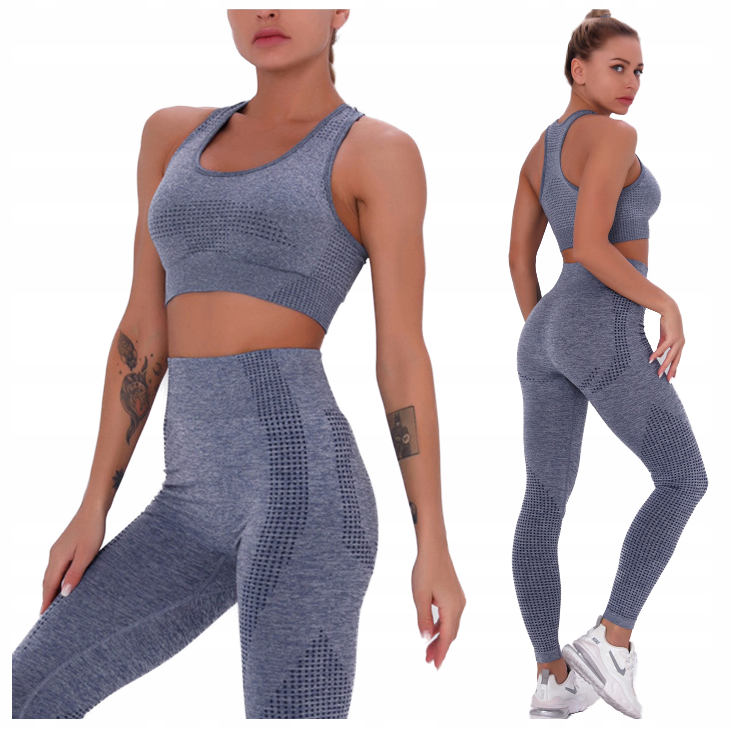 Komplet sportowy dwuczęściowy Legginsy top Zestaw na siłownię Fitness L