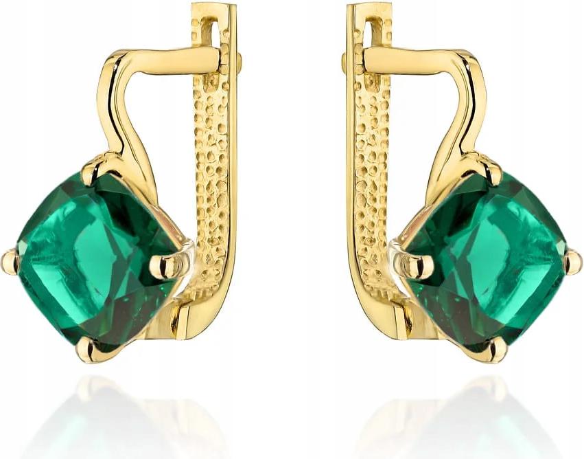 Náušnice zlaté 585 světle zelený křemen čtverec s elegantním zapínáním