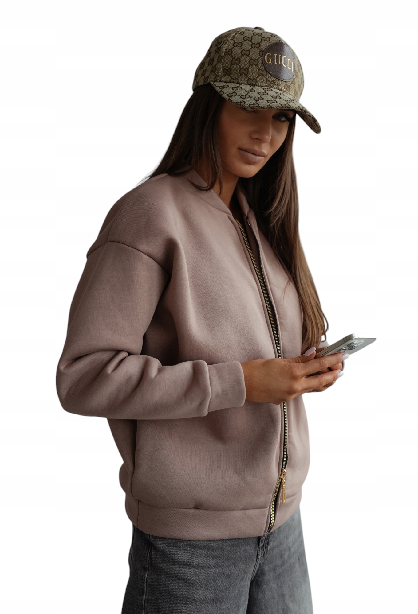 Bavlněná Zateplená Bomber Dámská Mikina Na Zip vel L XL mocha Pl