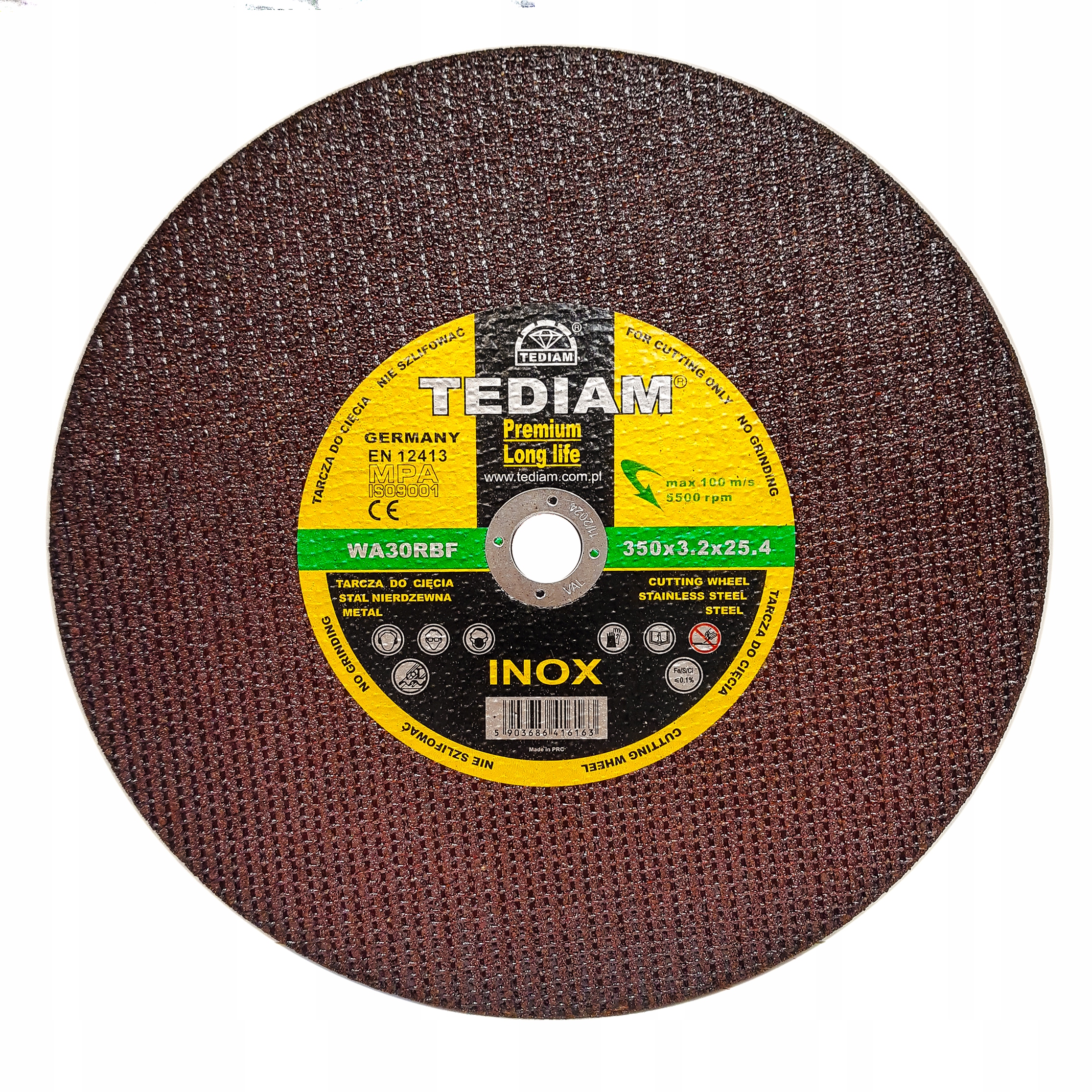 TARCZA TARCZE 100 M/S DO CIĘCIA METALU STALI INOX 350 x 25,4 X 3,2 TEDIAM