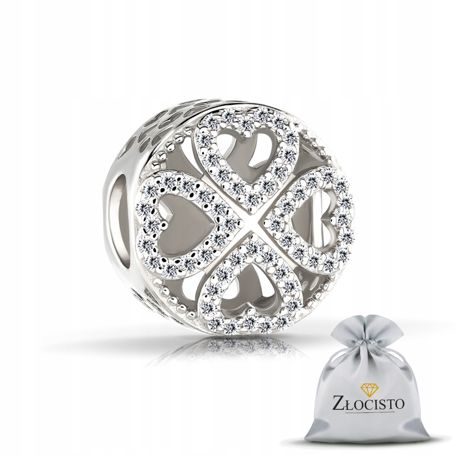 Stříbrný Přívěsek Korálek Čtyřlístek Se Zirkony