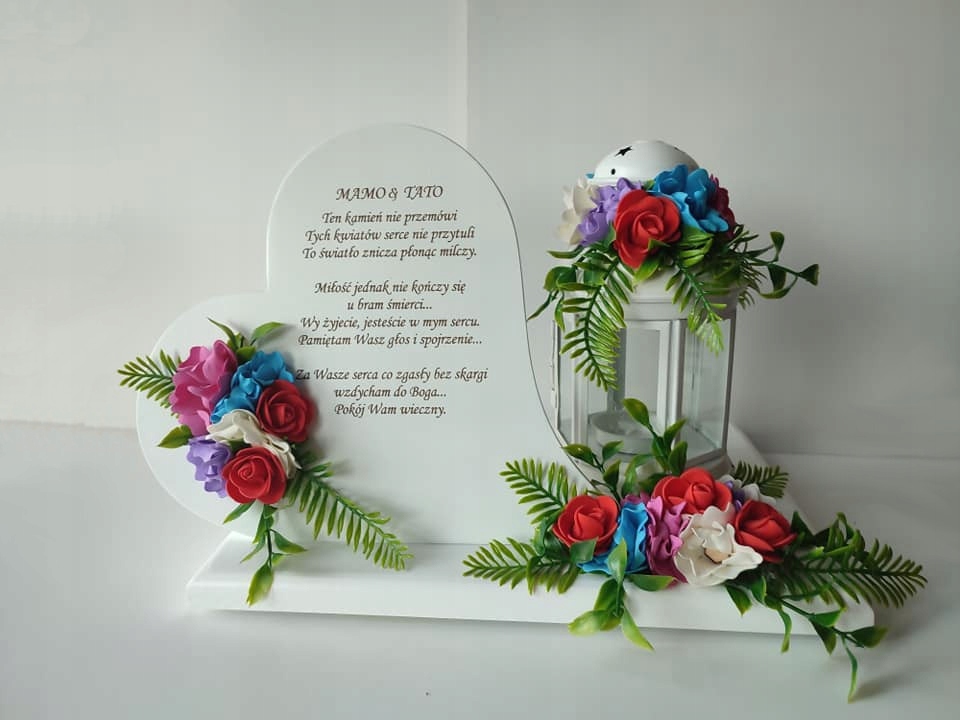 SERCE NA GRÓB POMNIK STROIK NA CMENTARZ Z LAMPION Materiał inny