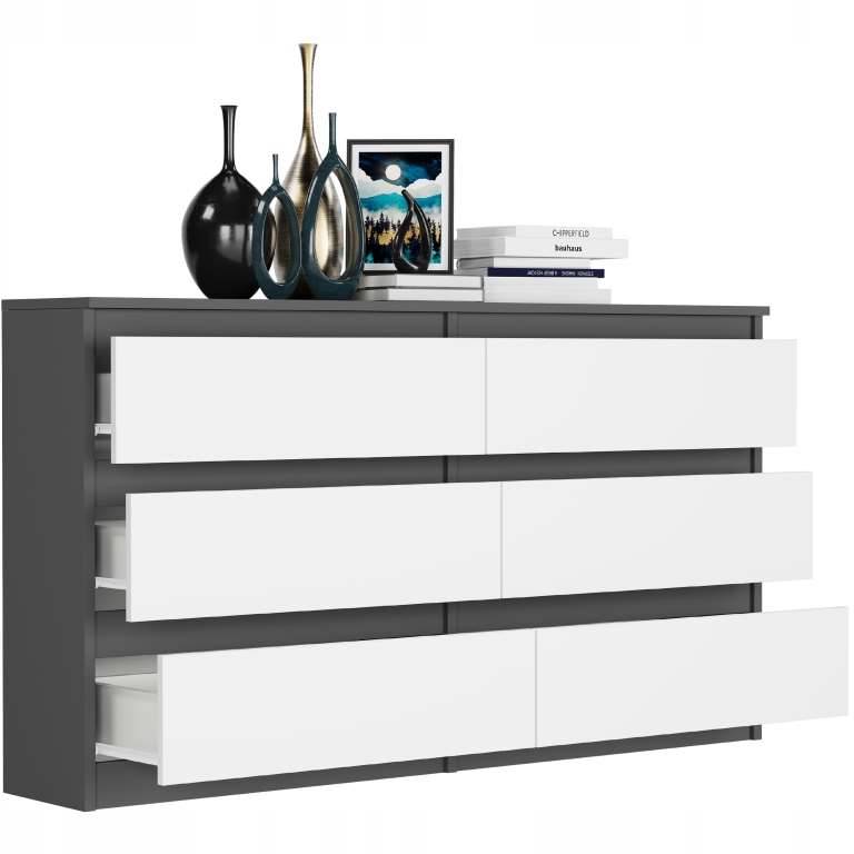 KOMODA 140 CM SZAFKA 6 SZUFLAD PRODUCENT PL R-140 ANTRACYT MIX