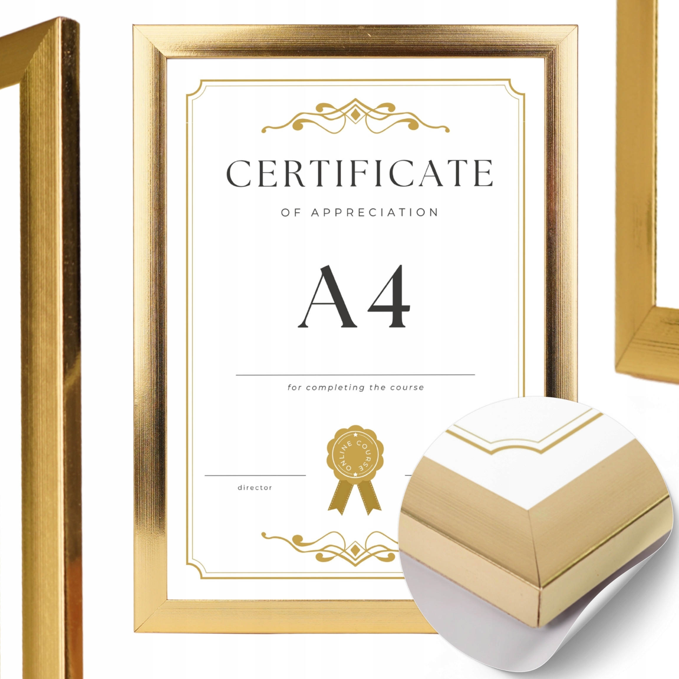 Фоторамка золотая Рамка Рамка А4 21X29, 7см сертификат диплом похороны