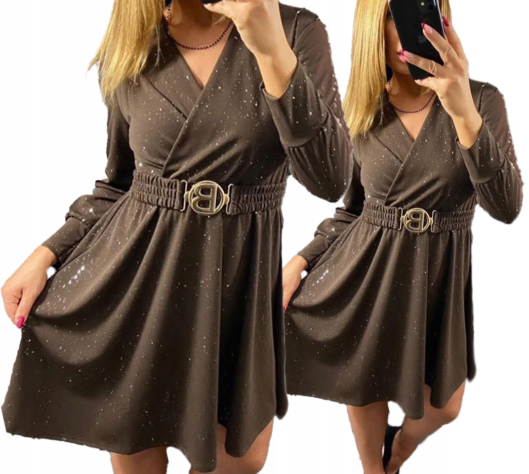 Šaty Brokátová Obálková Midi Elegantní s páskem Nařasení vel. 48