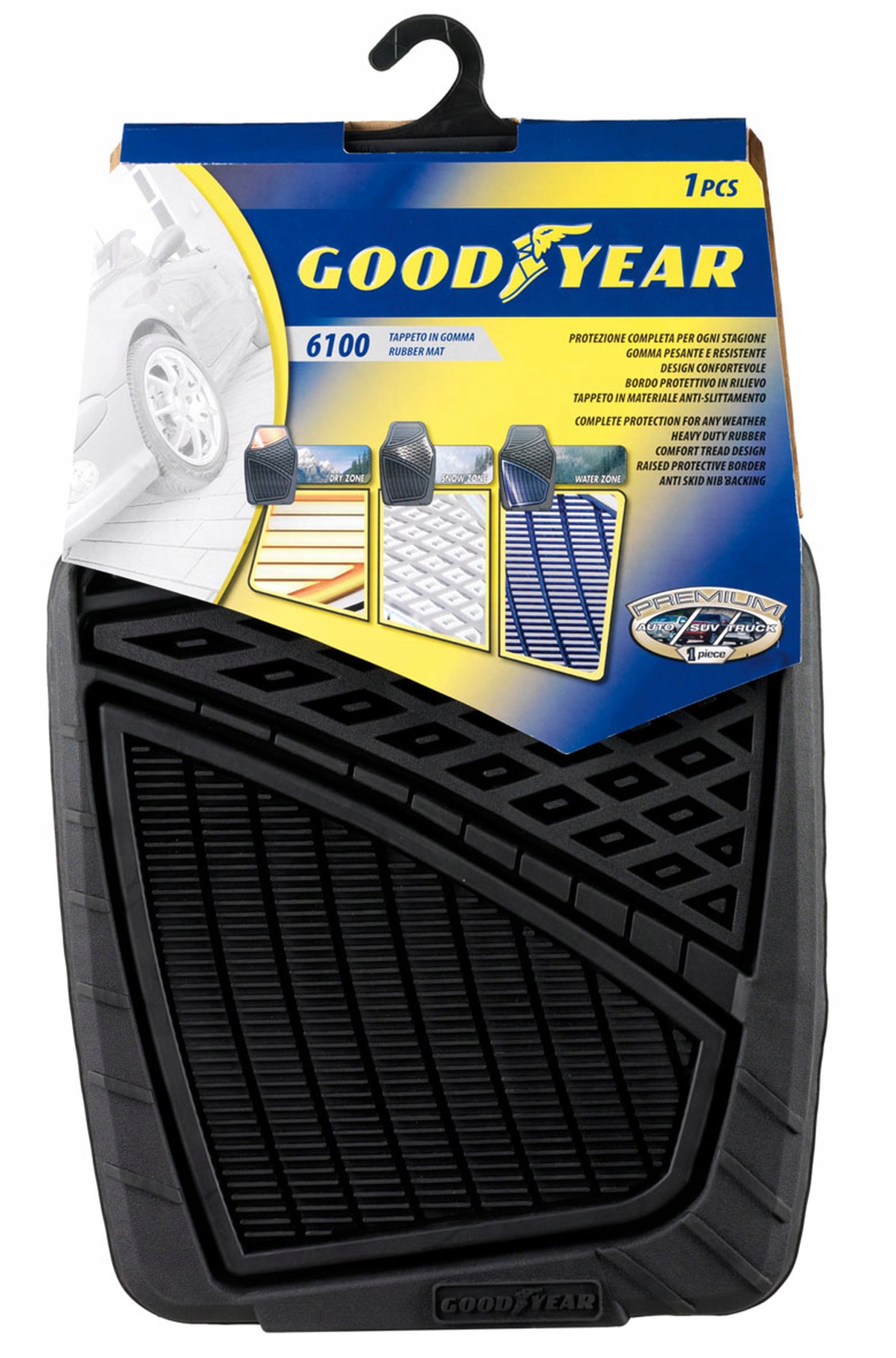 Dywanik samochodowy gumowy przód 68x47 cm Uniwersalny Goodyear – Czarny