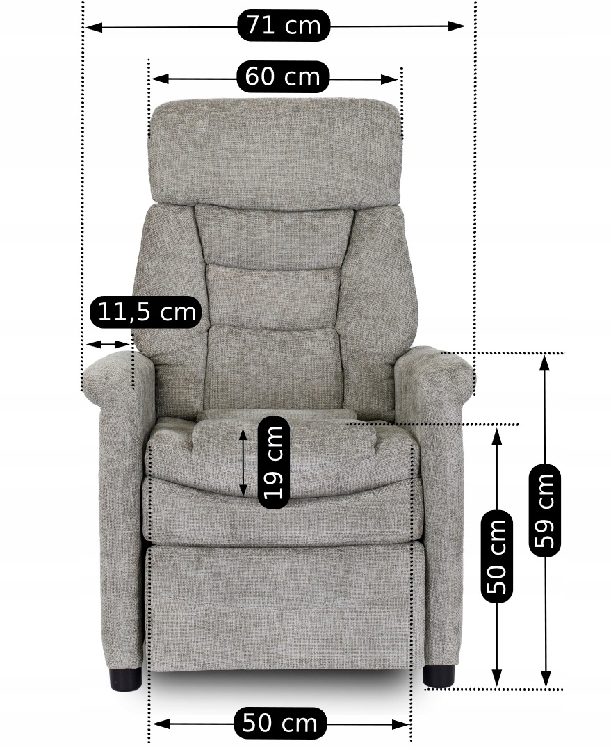 Fotel Rozkładany Wypoczynkowy Wygodny Do Salonu Do Spania Szary NORDI Głębokość siedziska 55 cm