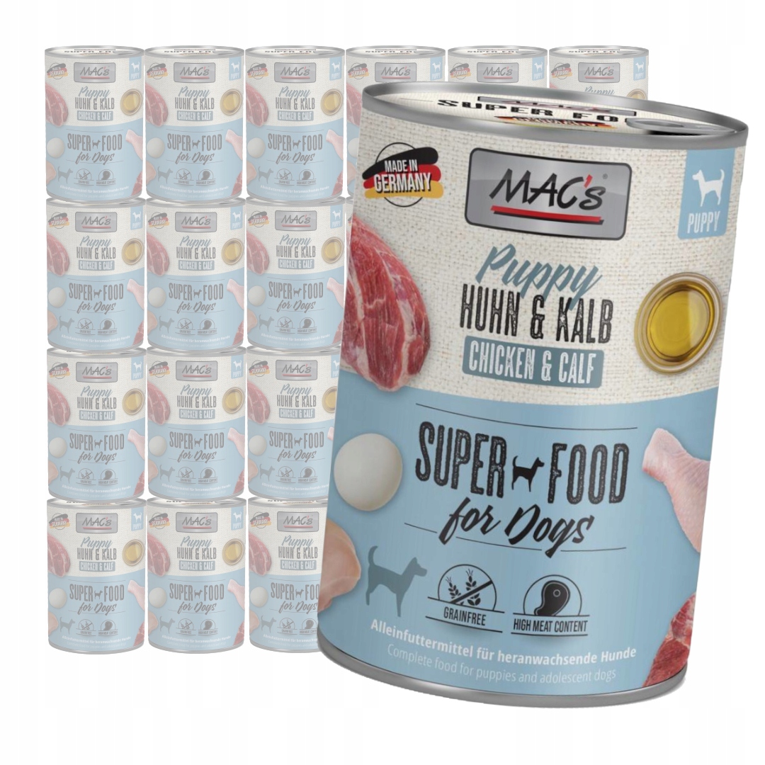 MAC's Puppy Bezobilné Vlhké Krmivo pro štěňata Kuřecí telecí 24x400 g