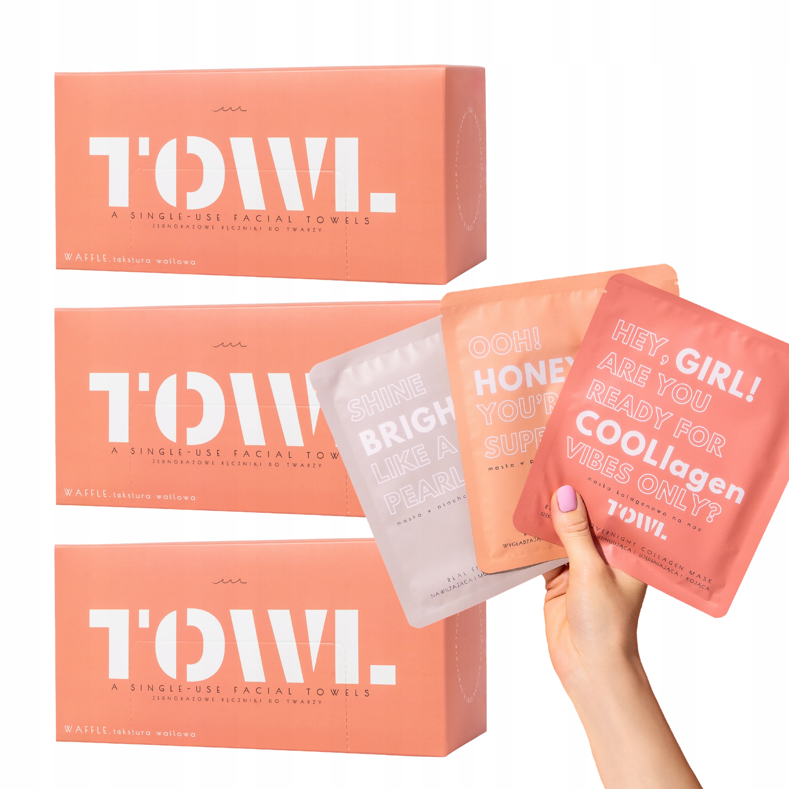 3x Jednorazowe Ręczniki Do Twarzy 80 szt Towl WAFFLE+zestaw maseczek Towl