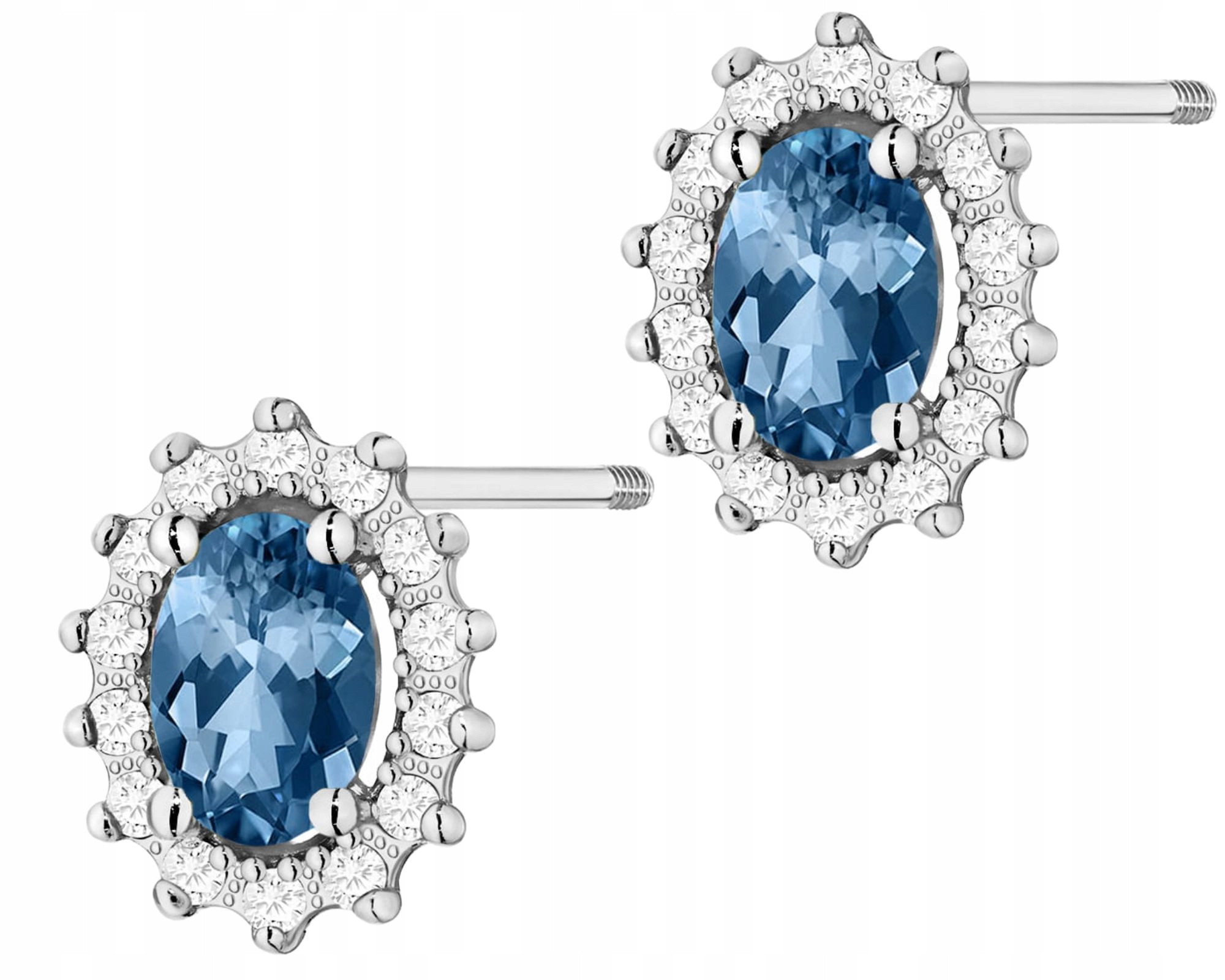 Bílé Zlato Náušnice Topaz London Blue Tyčinka Zlato 585 Šroubovací Tyčinka