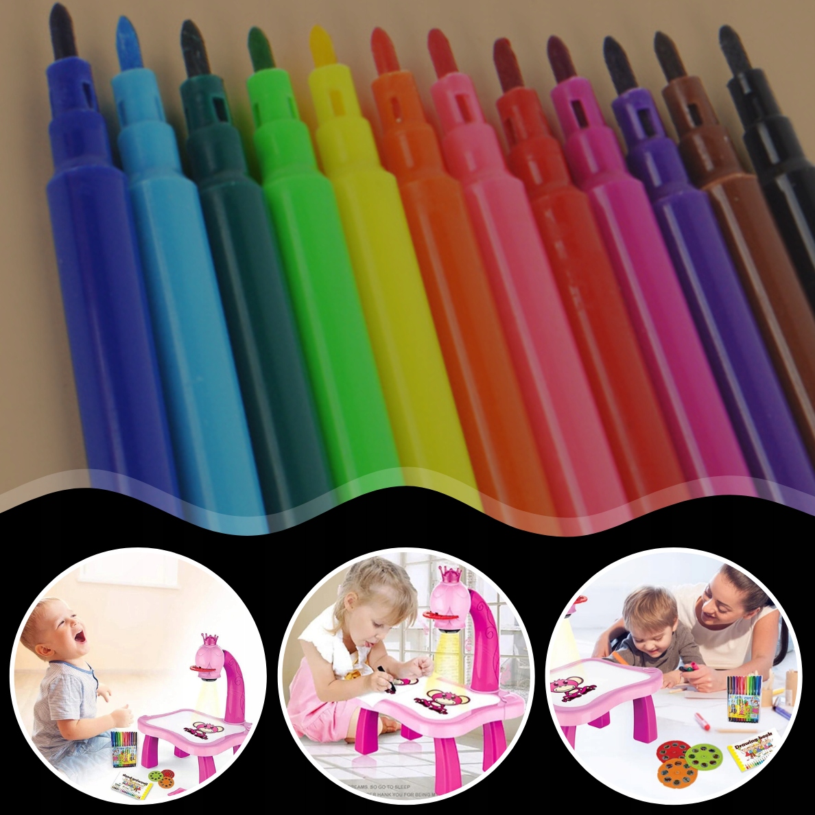 PROJEKTOR RZUTNIK DO NAUKI RYSOWANIA KREATYWNY RÓŻOWY DLA DZIECI PREZENT Kolor dominujący odcienie różu