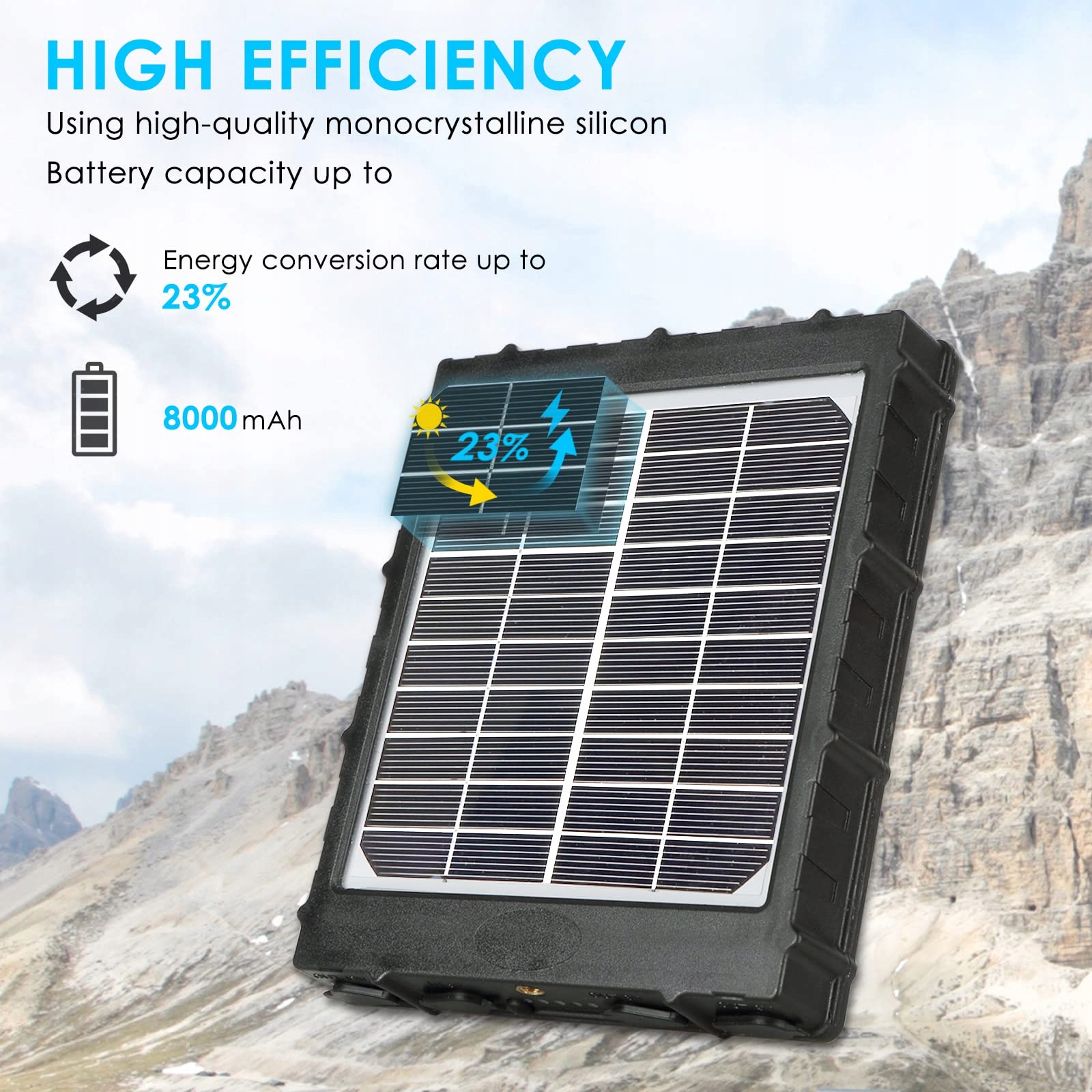 FOLGTEK Solarny Panel 8000mAh 12V 9V 6V Wodoodporny Do Kamer Zewnętrznych — miniatura 2