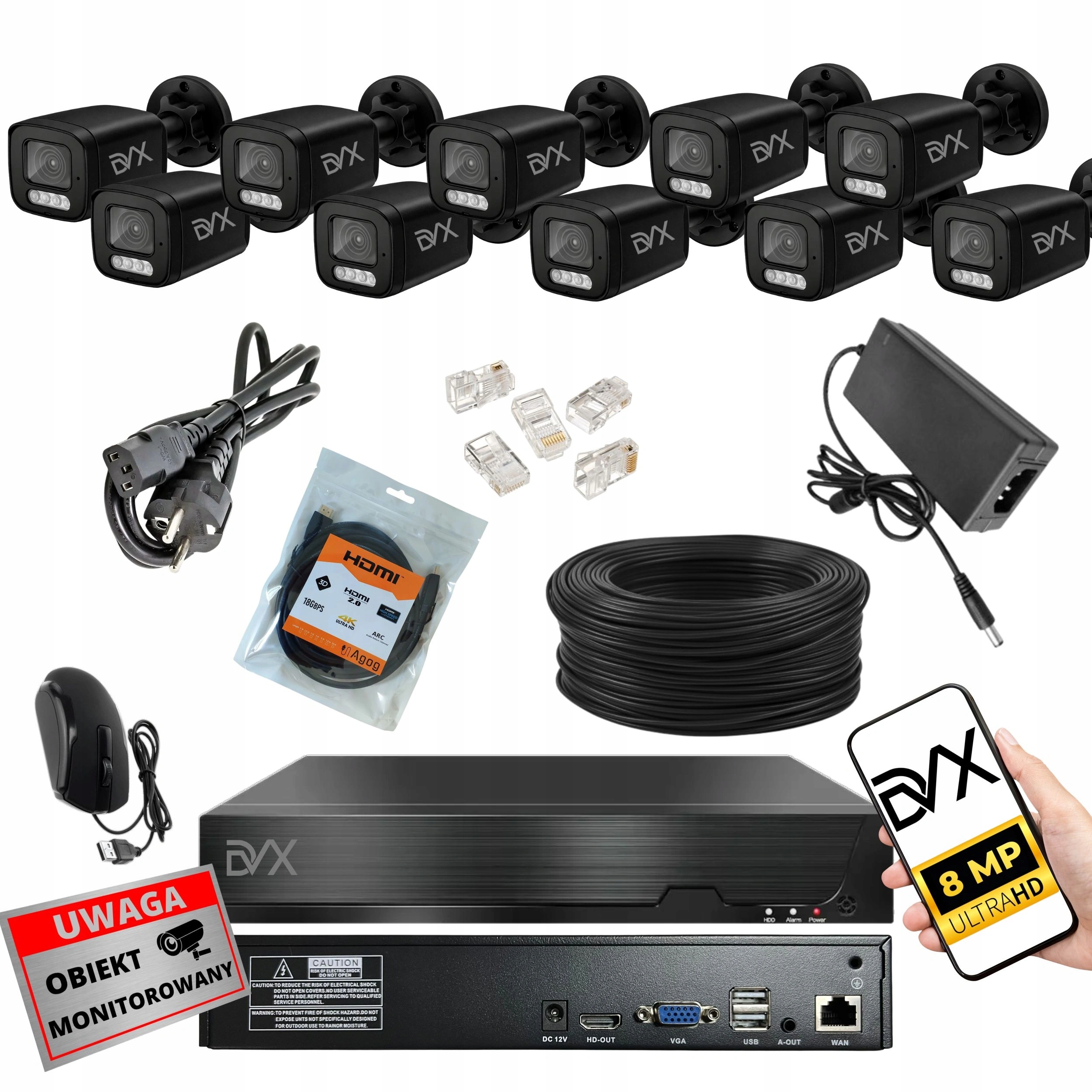Sada Kamier x10 PT8LB Monitorovanie Ip Poe 8MP 4K Uhd Rekordér P10CHWIF