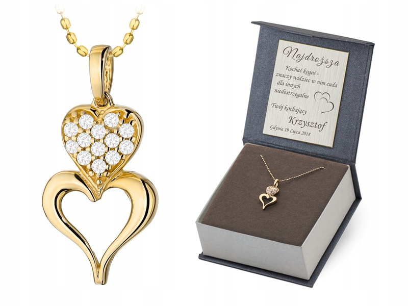 Zlatý Náhrdelník 50 cm pr. 585 Přívěsek Dvě spojená srdce Zirkony 14k