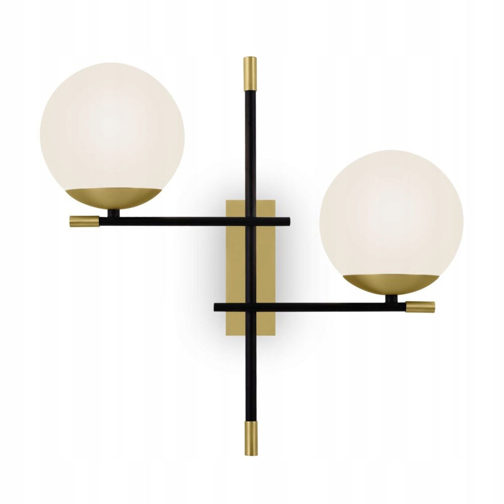 Nástenná lampa nástenná dvojitá čierna, zlatá, sklenené biele gule Maytoni