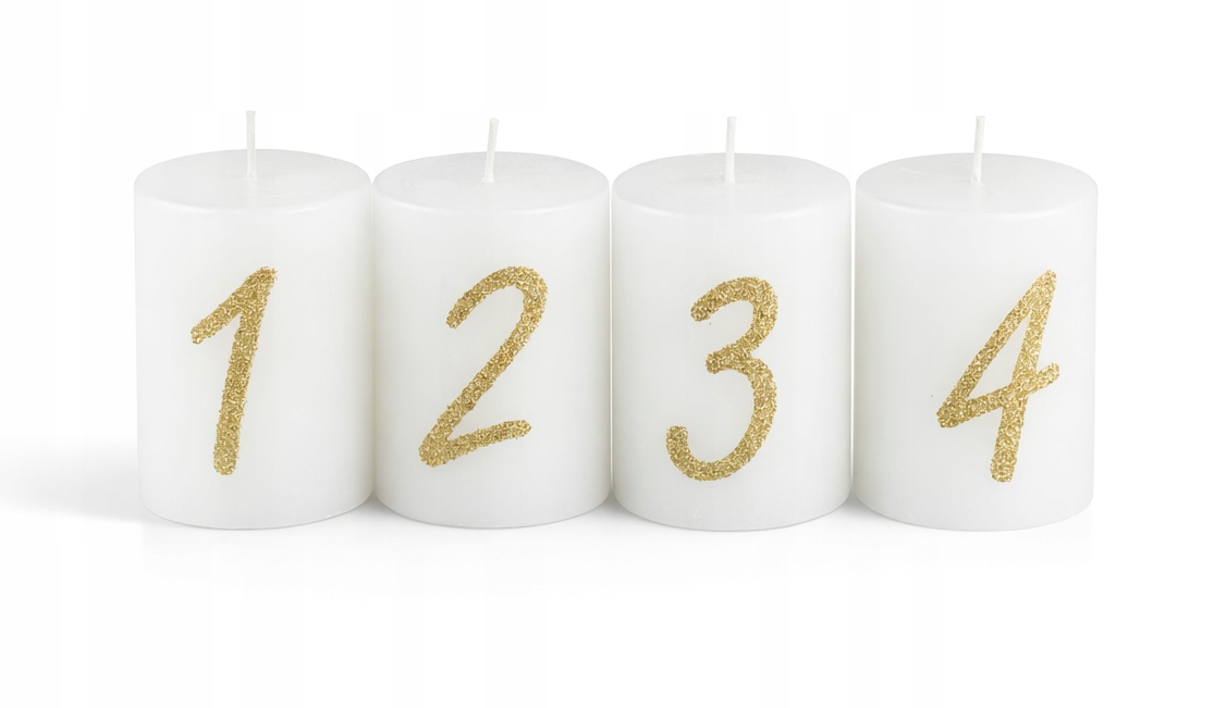Świece adwentowe z numerami, zestaw 4 sztuk,8 cm,Ø 5,8 cm, czas palenia 20h