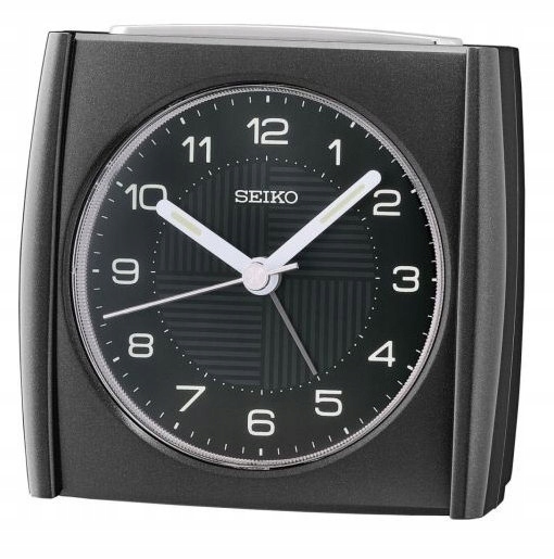 Střední Černý Čtvercový Budík Seiko QHE205J Alarm Tichý Mechanismus 9 cm
