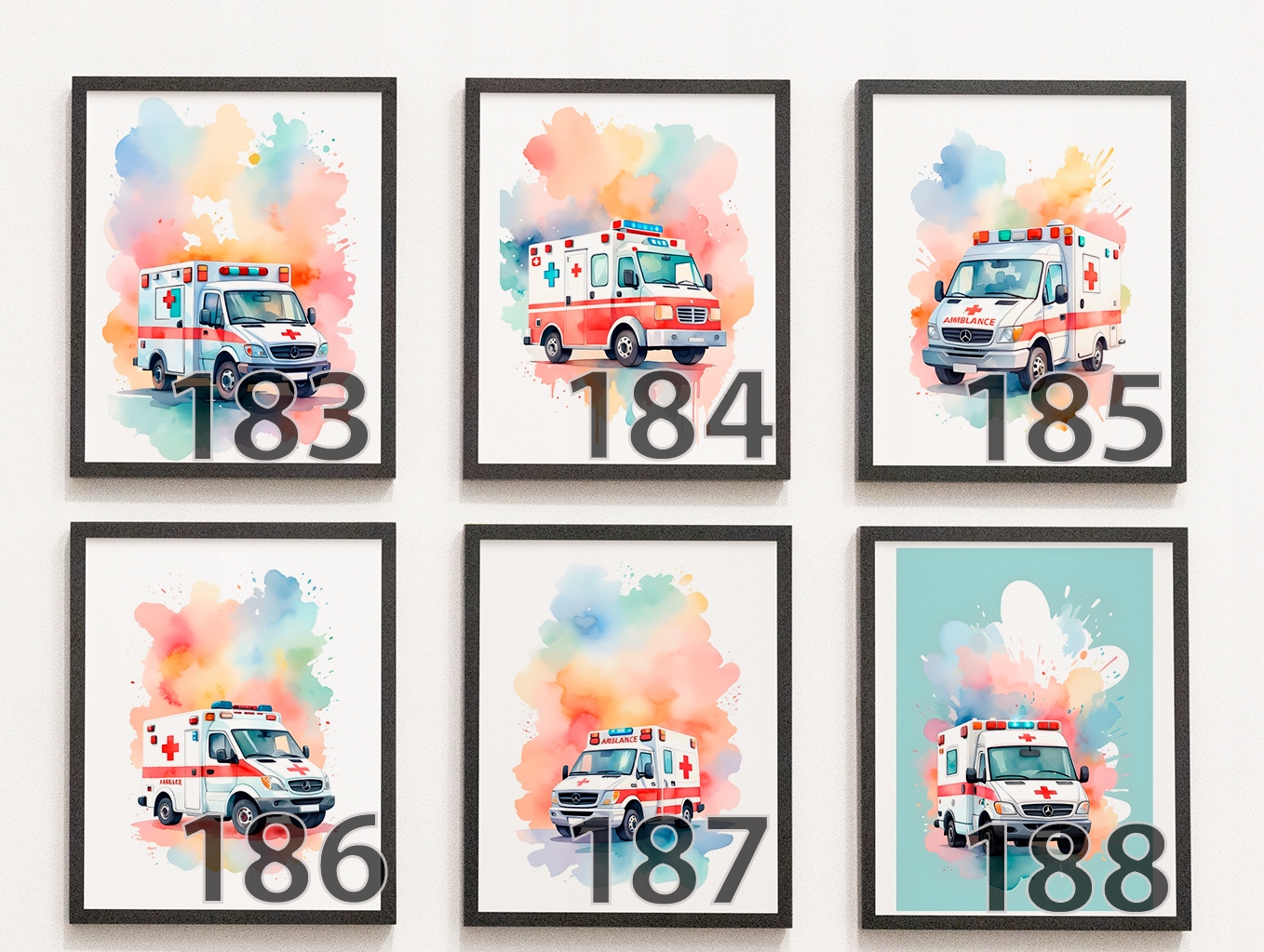 3 OBRAZKI DO POKOJU DZIECIĘCEGO A3 PLAKATY KARETKA POGOTOWIE IMIE PREZENT Marka inna