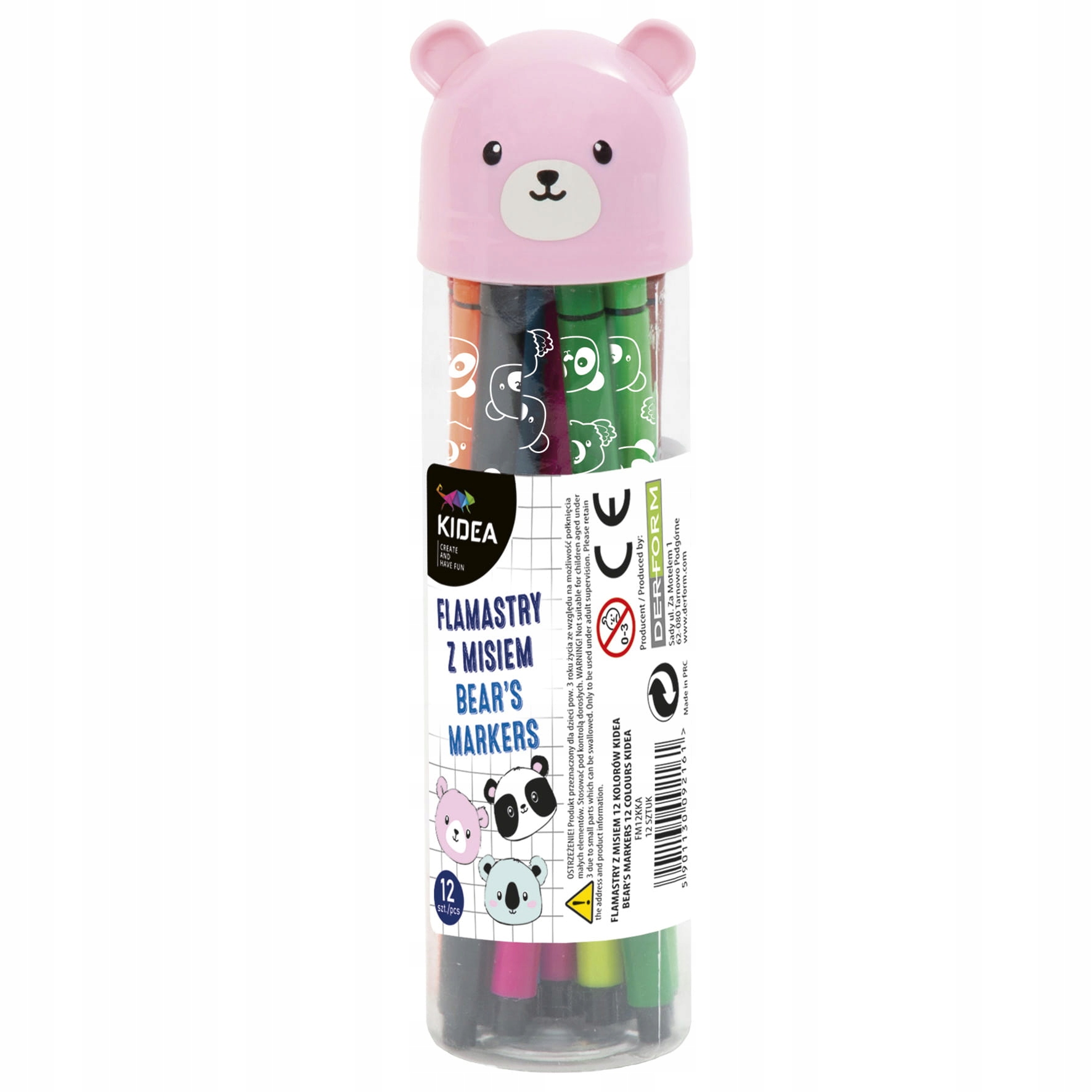KIDEA FLAMASTRY MAZAKI Z MISIEM 12 kolorów Marka Kidea