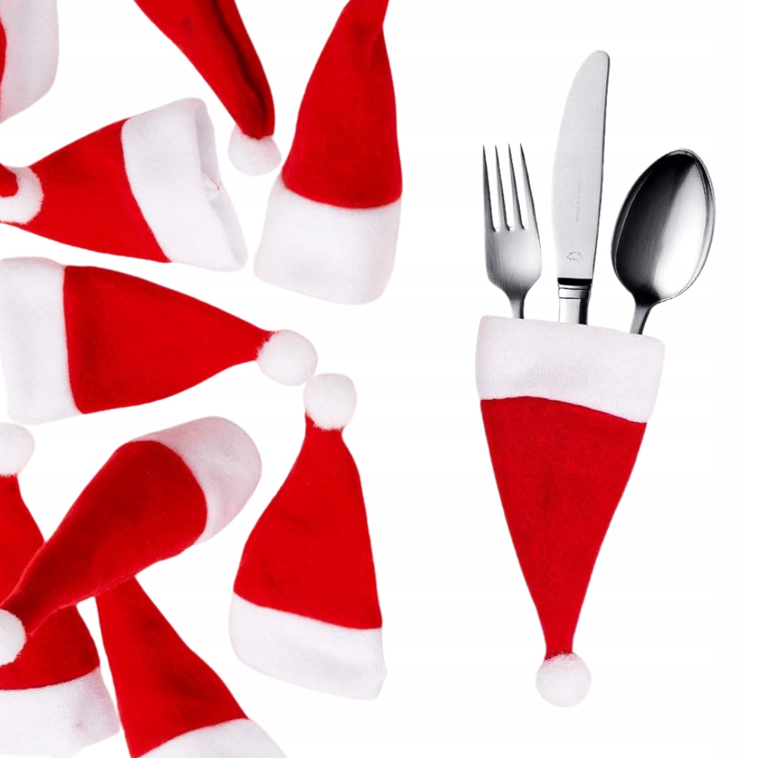 POKROWCE ETUI NA SZTUĆCE CZAPKI MIKOŁAJA NA STÓŁ ŚWIĄTECZNA OZDOBA 10 SZT