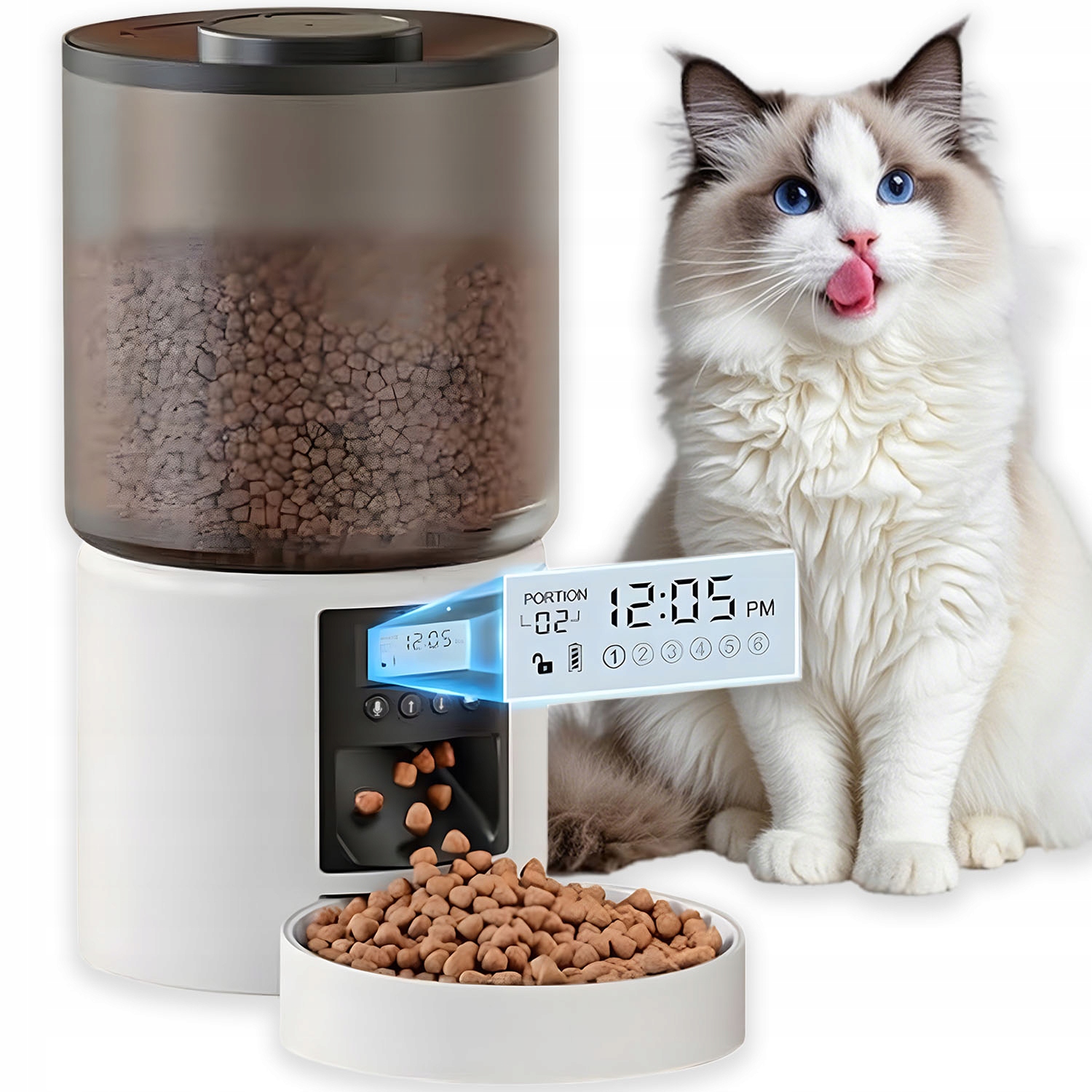 Levně Dávkovač Automatického Krmiva 4L Pet Nádoba Zásobník Pro Psa Kočku Bílá