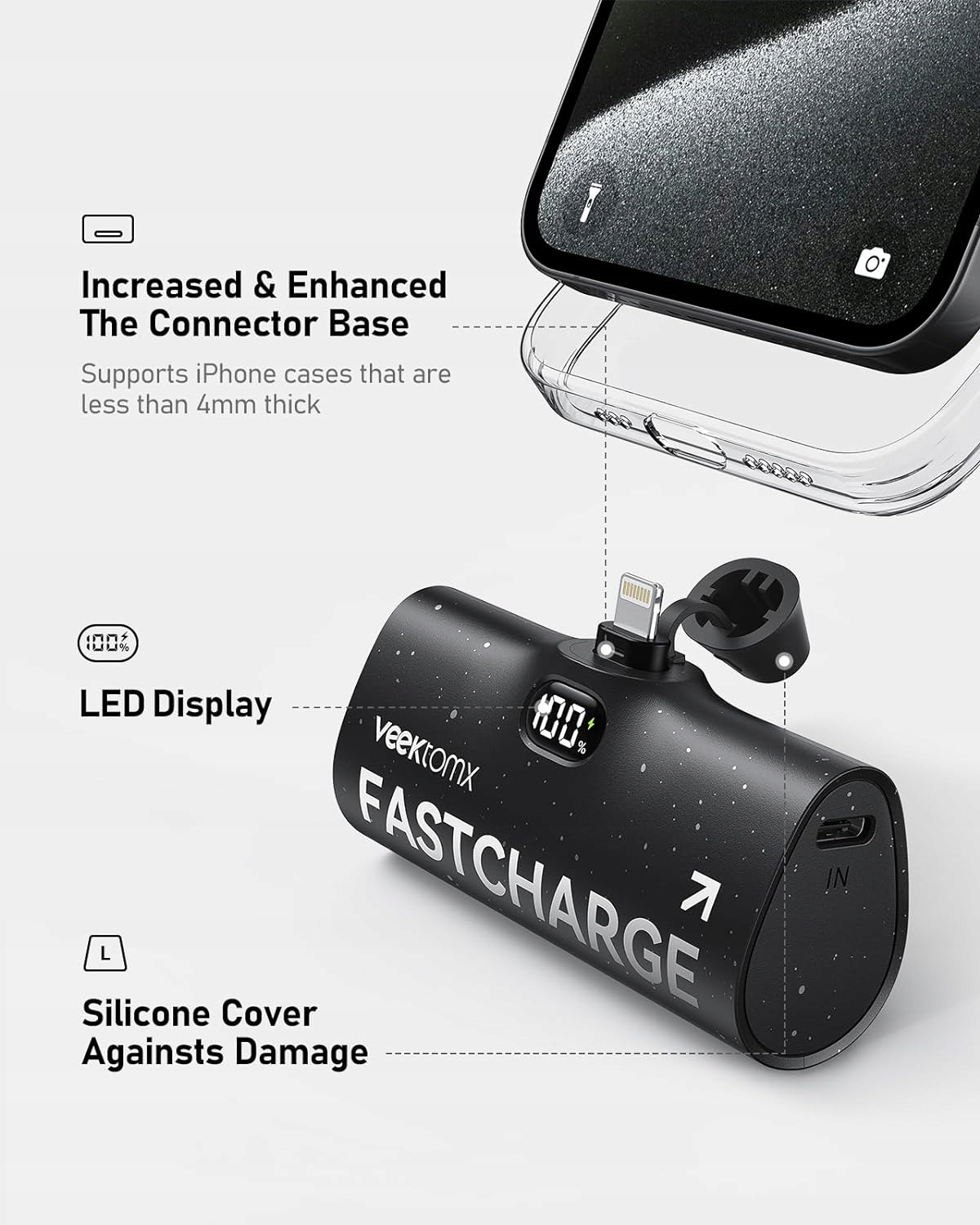 Powerbank VEEKTOMX 5000 mAh czarny Złącza USB typ C