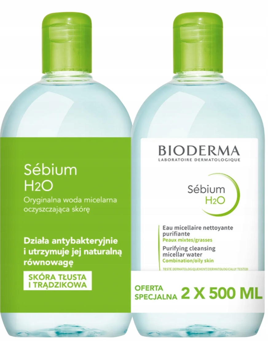 Bioderma Sebium H2O płyn micelarny do skóry tłustej i mieszanej 2 x 500ml