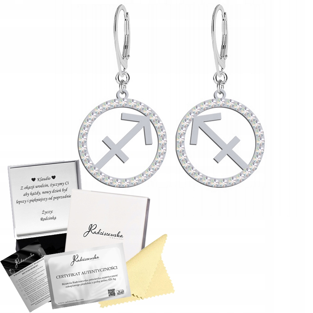 Stříbrné Náušnice Se Znamením Zvěrokruhu Střelec 925 Narozeniny Přání Bonus