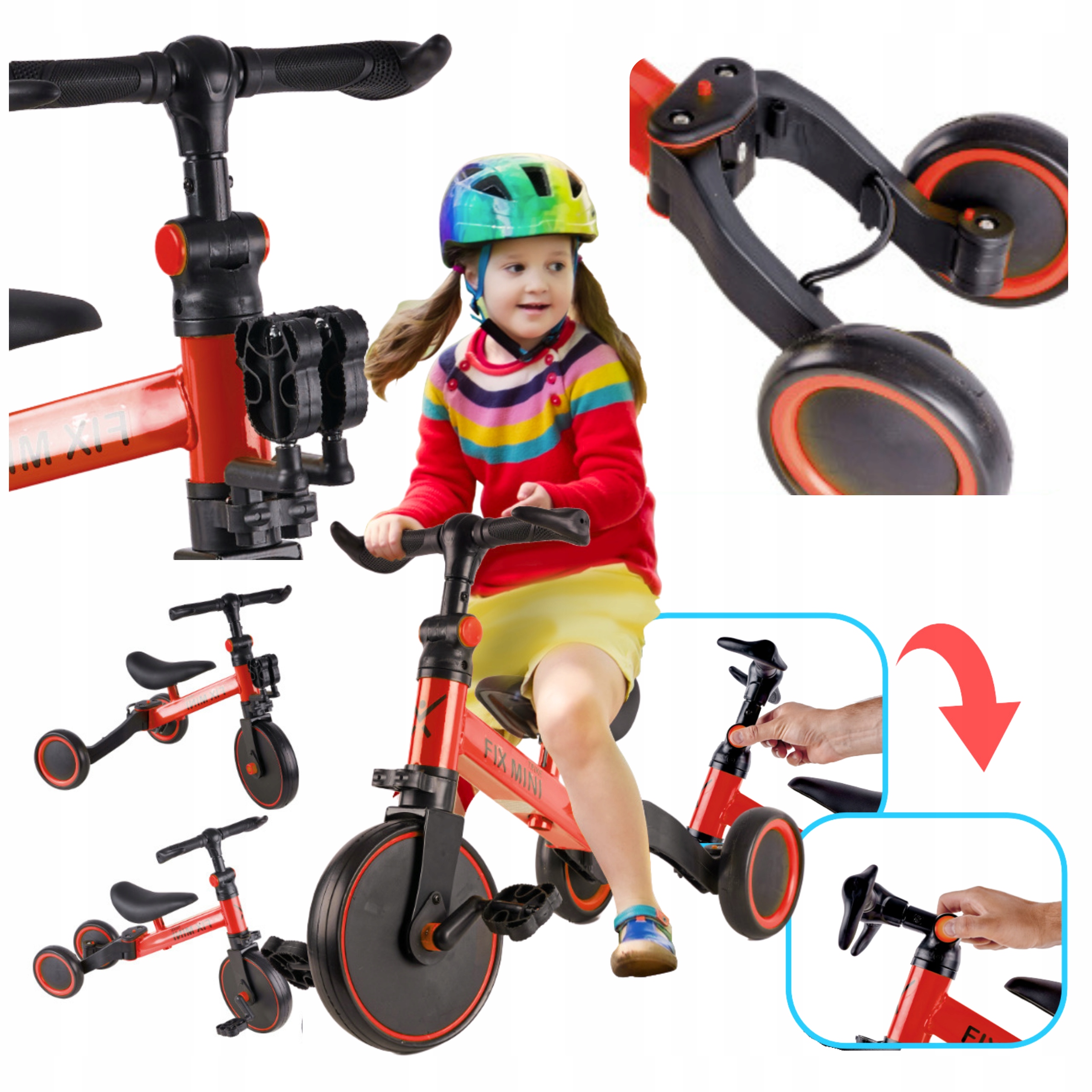 Trójkołowy Rowerek Biegowy 3w1 Trike Fix Mini Dla Dzieci Czerwony
