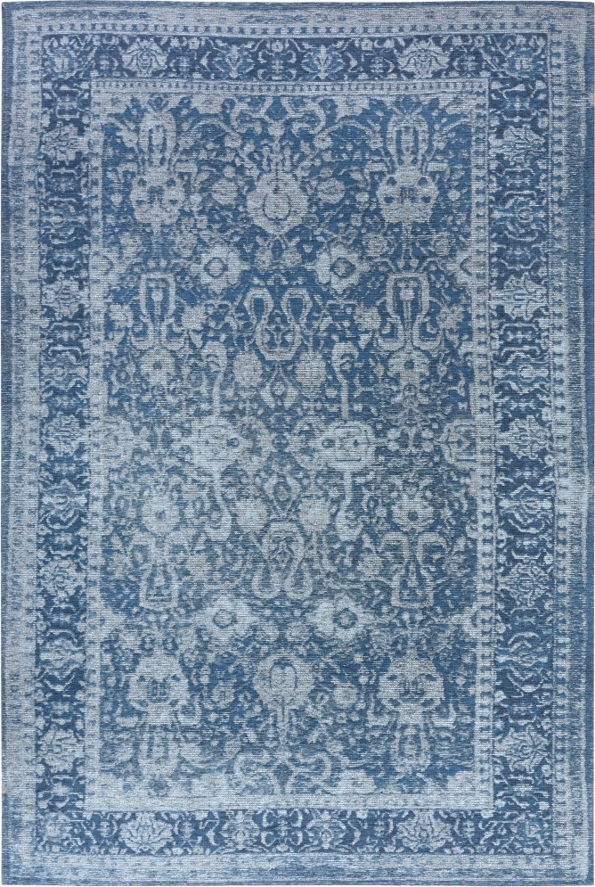 Koberec do obývačky 160 x 235 cm, ženilkový vzor, tradičný modrý, plocho tkaný