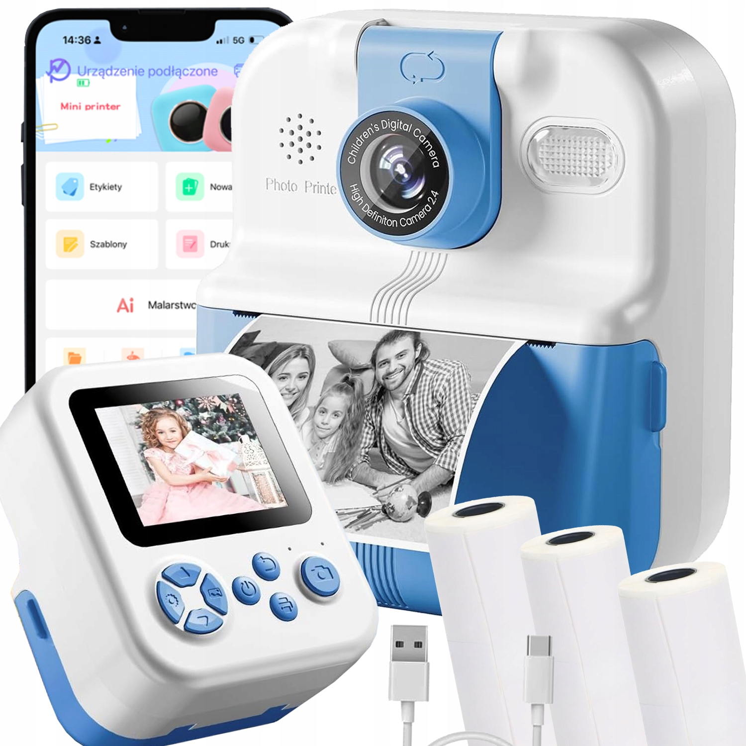 Instantní Fotoaparát Pro Děti, Mini Termální Tiskárna, 3 Hrací Rolky