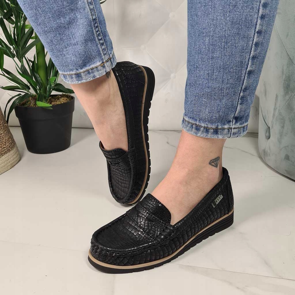 Mokasyny Nessi 18765 Czarny nubuk 37 Rozmiar 37