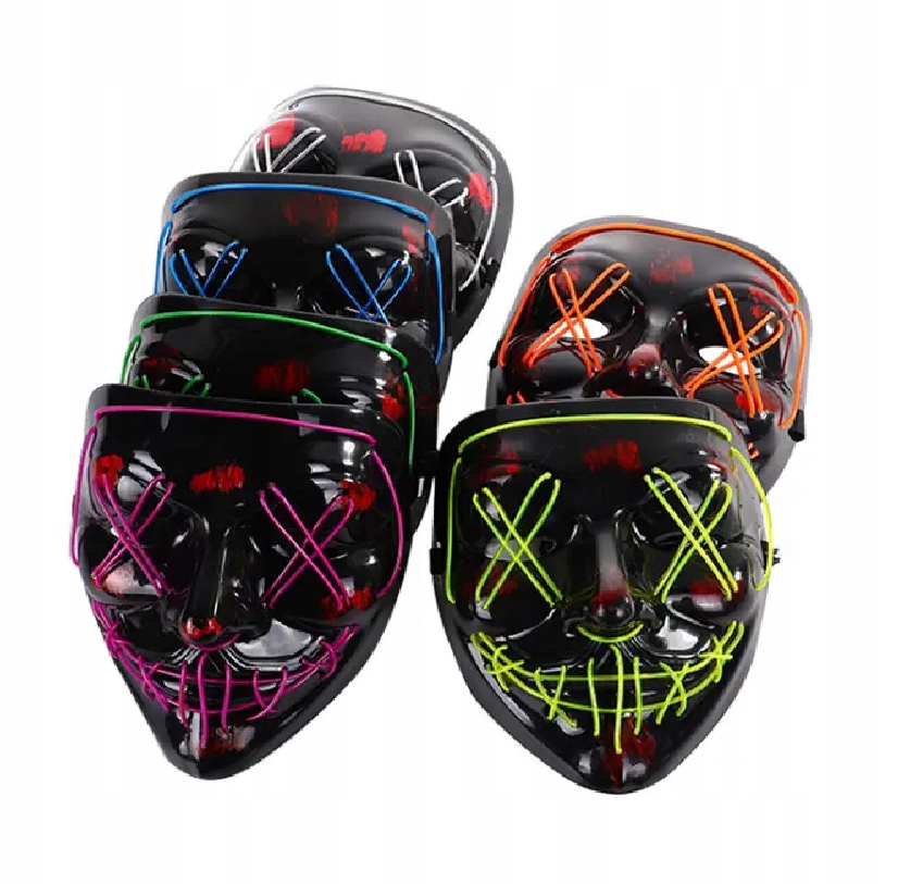 Maska Halloween LED Kolor Różowy - Prezent Rodzaj na twarz