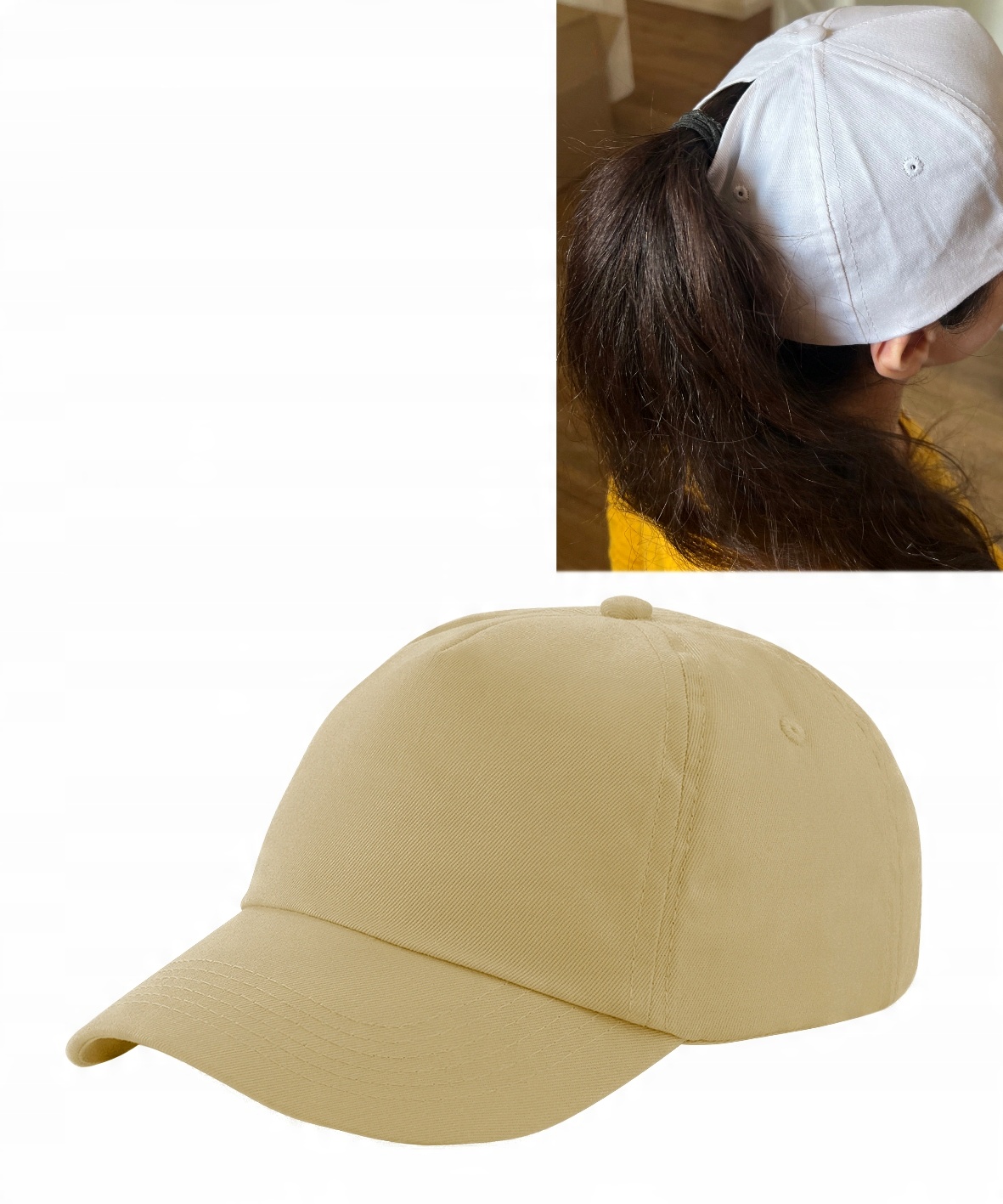 

Czapka z daszkiem kitka kucyk ponytail - Beżowa