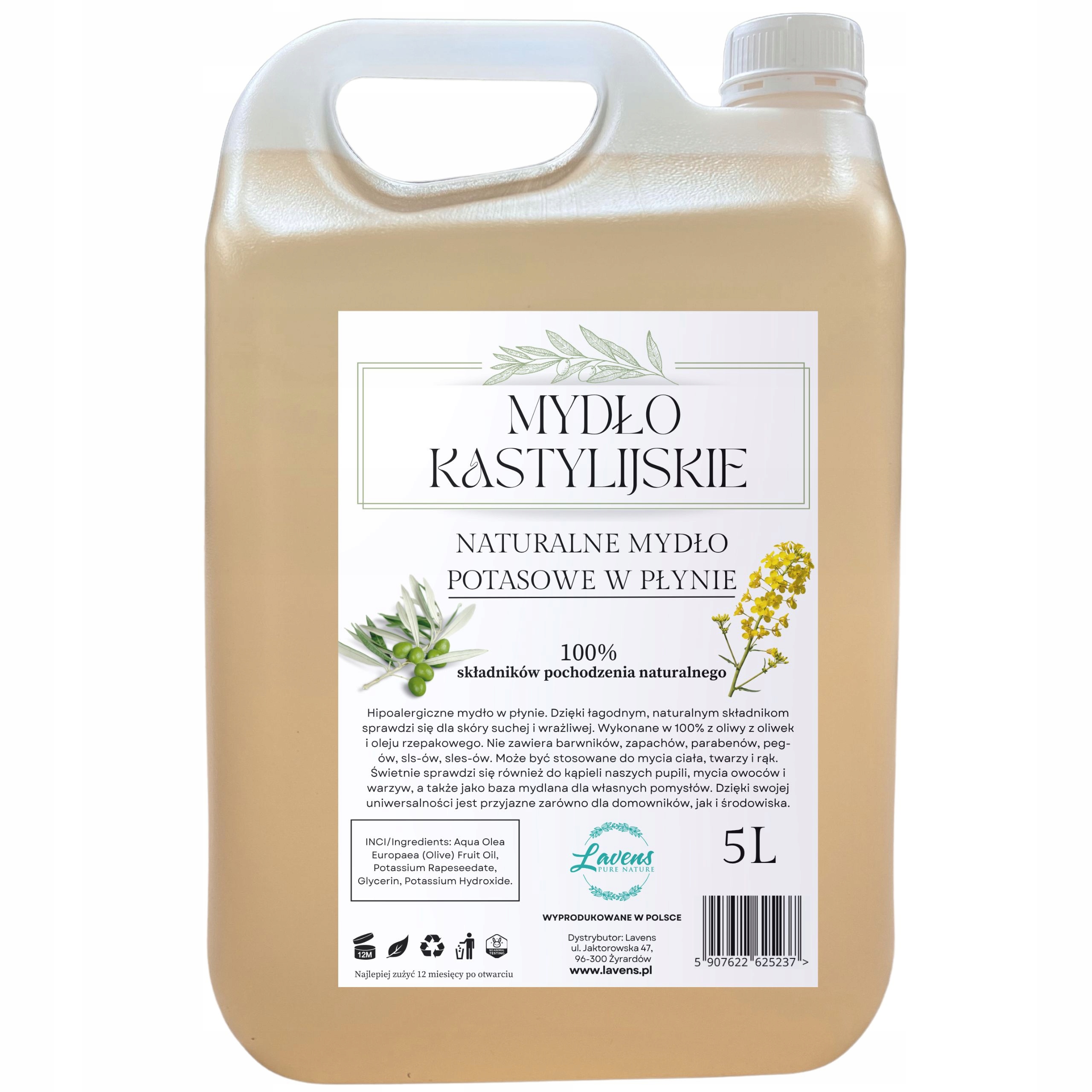 Kastilské olivové mýdlo na mytí těla, přírodní, draselné, 5 l