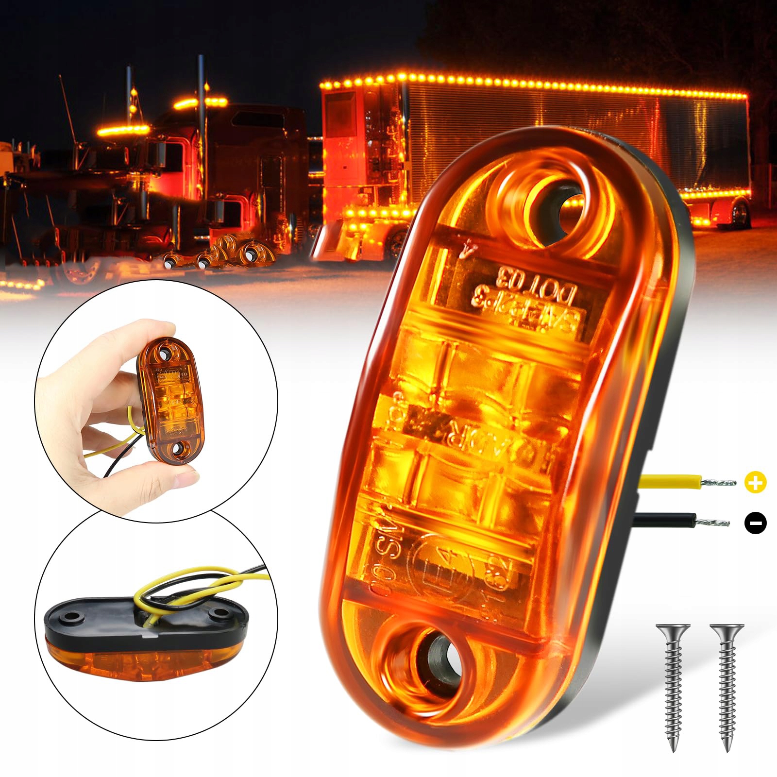 10x LAMPA OBRYSOWA OBRYSÓWKA DIODOWA LED POMARAŃCZOWA + ZESTAW ŚRUBEK Producent części bez marki