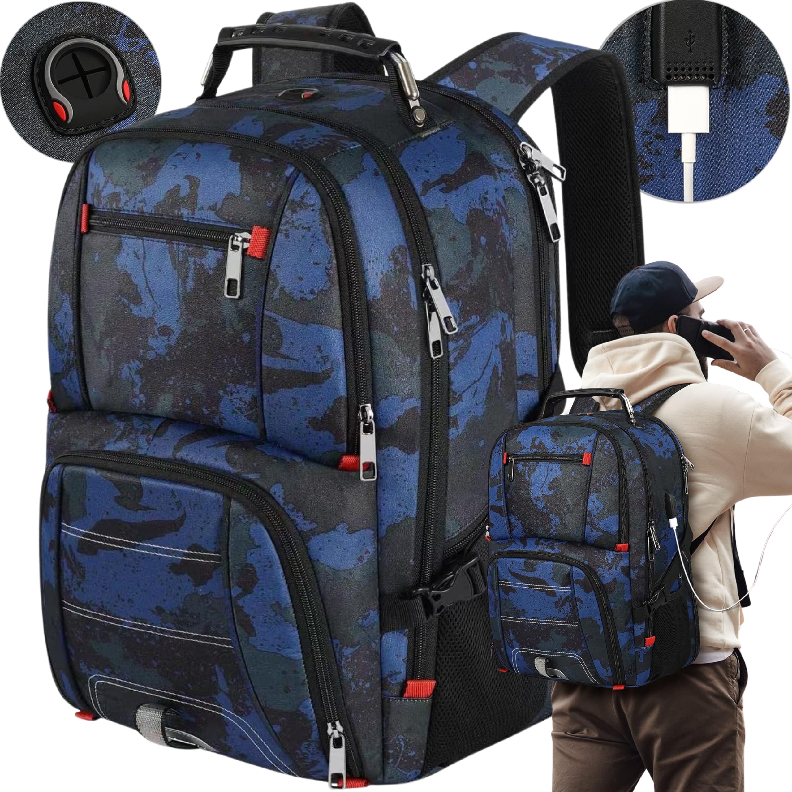 Duży Plecak Podróżny Turystyczny Dużo Kieszeni Na Laptopa Port Usb 45L