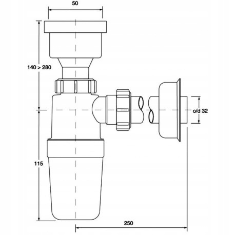 Syfon pisuarowy prosty 2"x32mm z uszczelką Marka McAlpine
