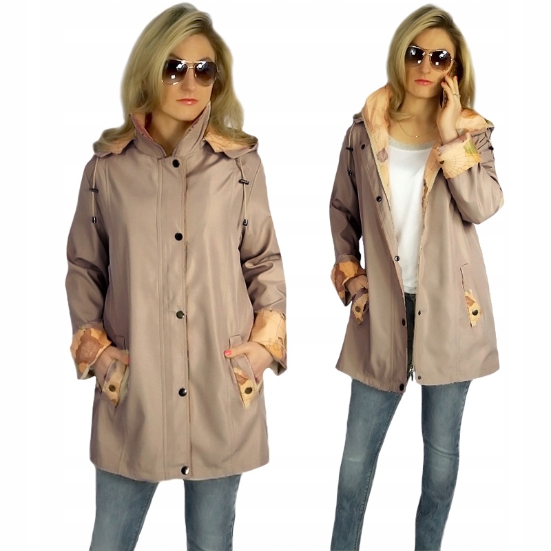 Módní, elegantní, lehká bunda parka, krátký kabát S Kapucí XL/42