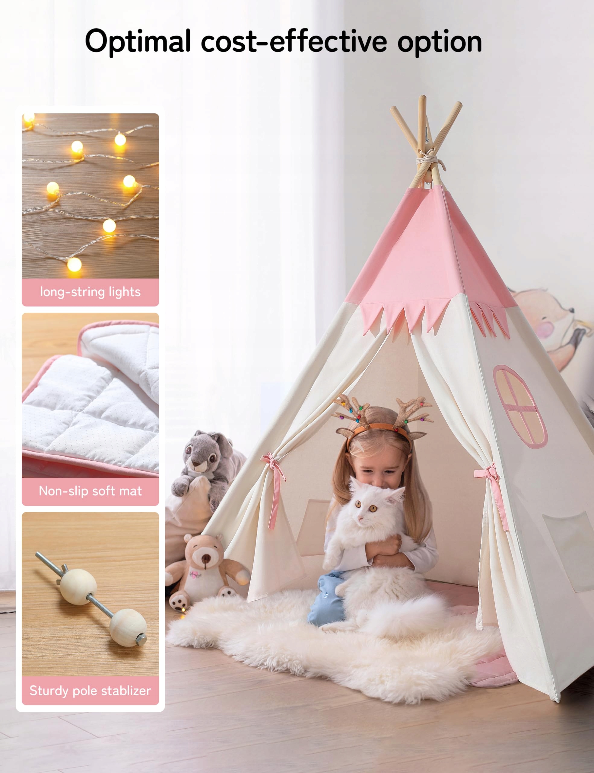 BESREY Namiot Tipi Dla Dzieci RóżowoBeżowy Namiot Do Pokoju Dziecięcego — miniatura 2