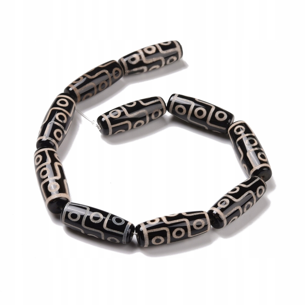 Korálky Tibet Dzi 9 Oček, Achát Přírodní, Černá, 30x11mm, 8ks 35cm