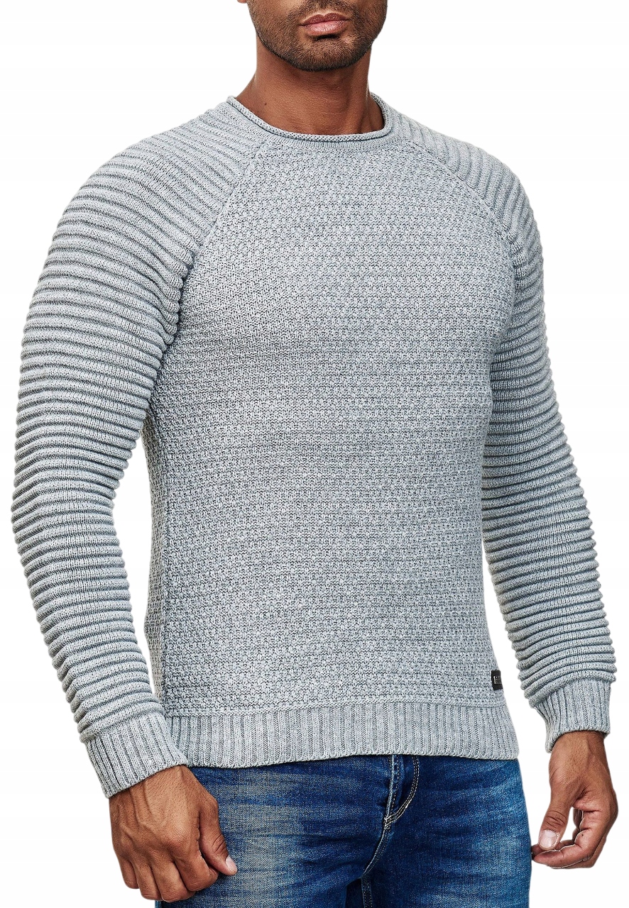 Pánský svetr Elegantní Pruhované Rukávy Tlustý Teplá šedá 3XL