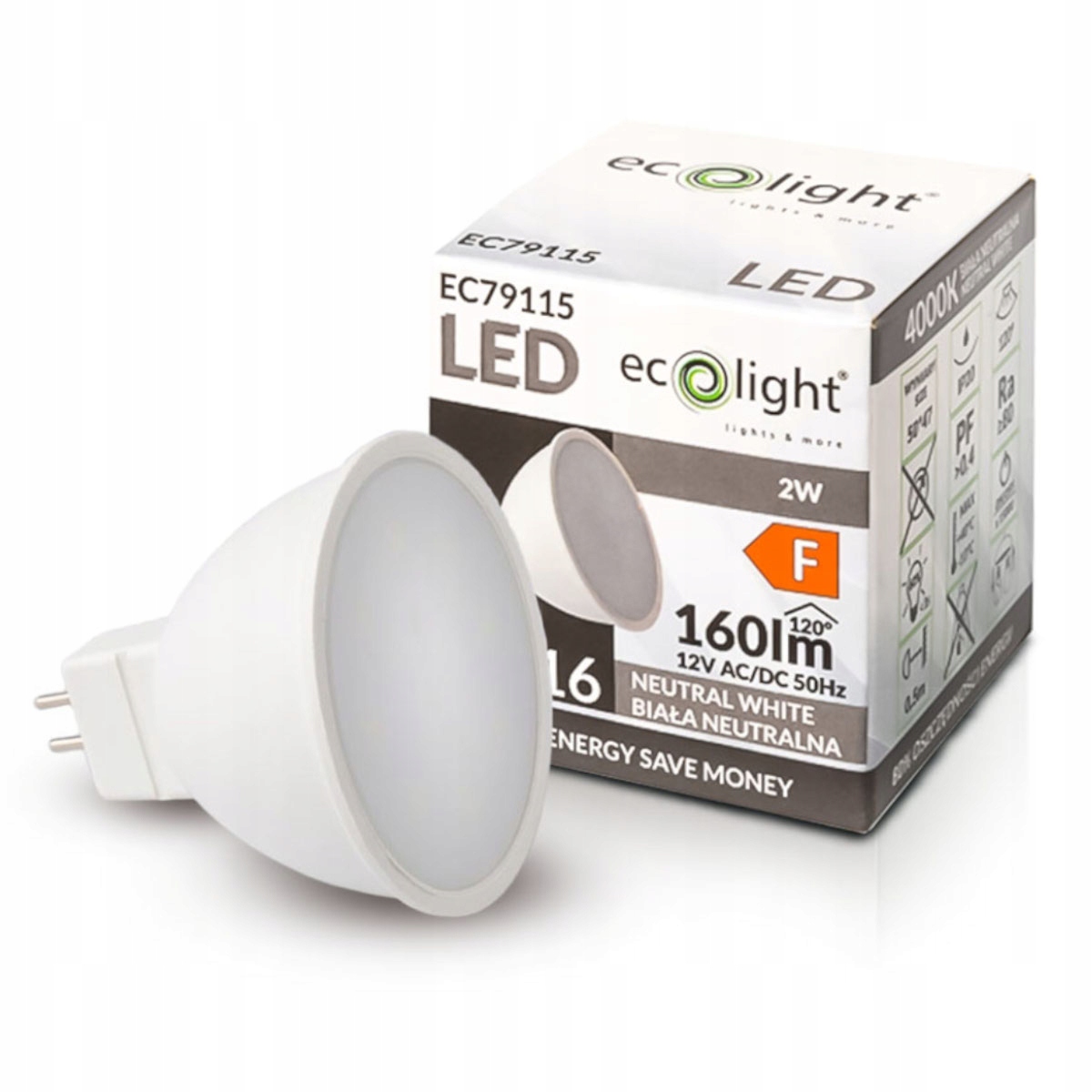 

Żarówka Led MR16 12V 2W 20W 160lm Neutralna