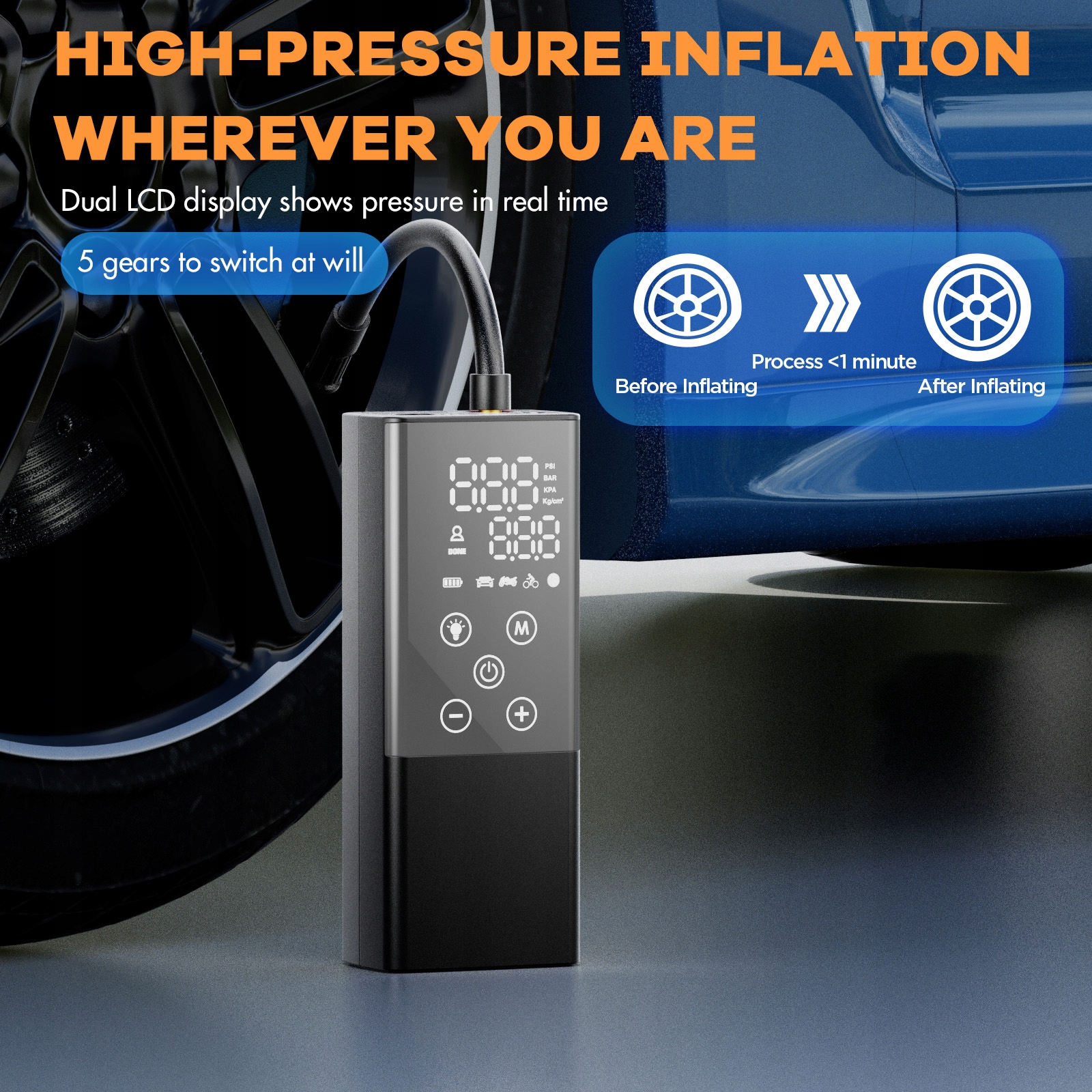 HDeye GP2 przenośna elektryczna pompka powietrza 4000mAh do roweru, samochodu, czarna EAN (GTIN) 6977171900672