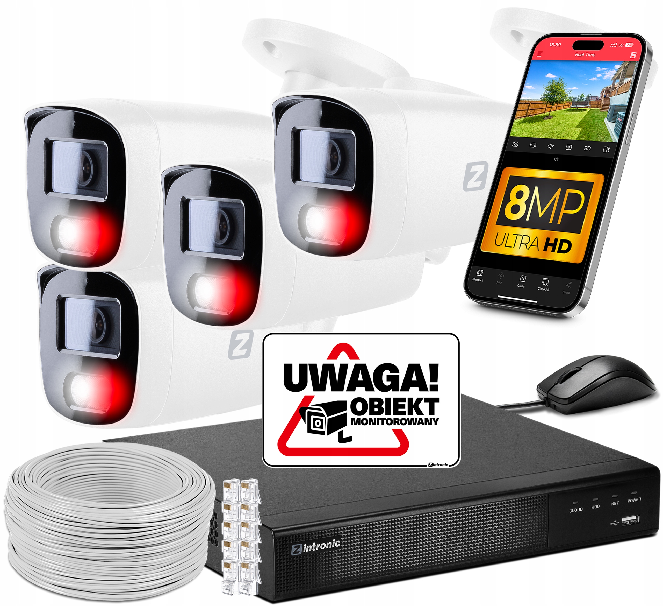 Sada pro Monitoring 4 kamery Poe 4K Ultra Hd 8Mpx Bílá