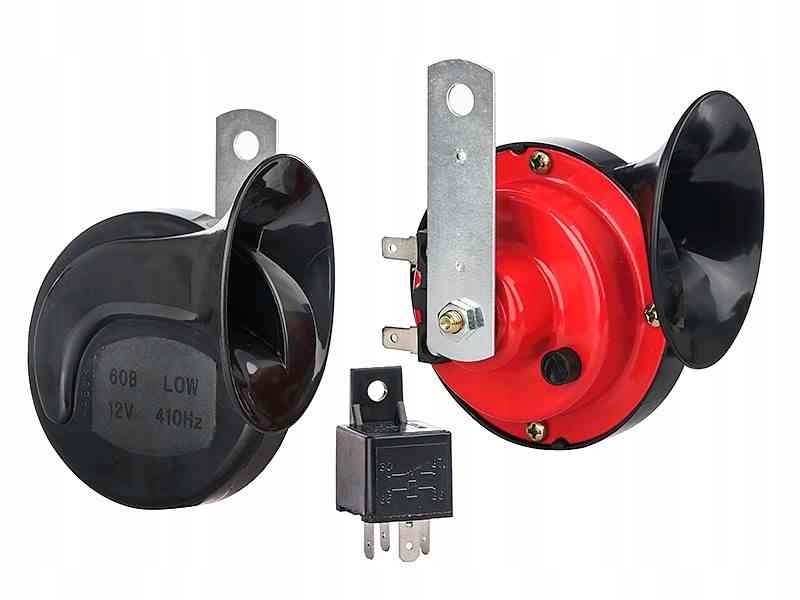 Klakson 12V, 115 dB, dwutonowy,ślimakowy, z przekaźnikiem, 2 szt.