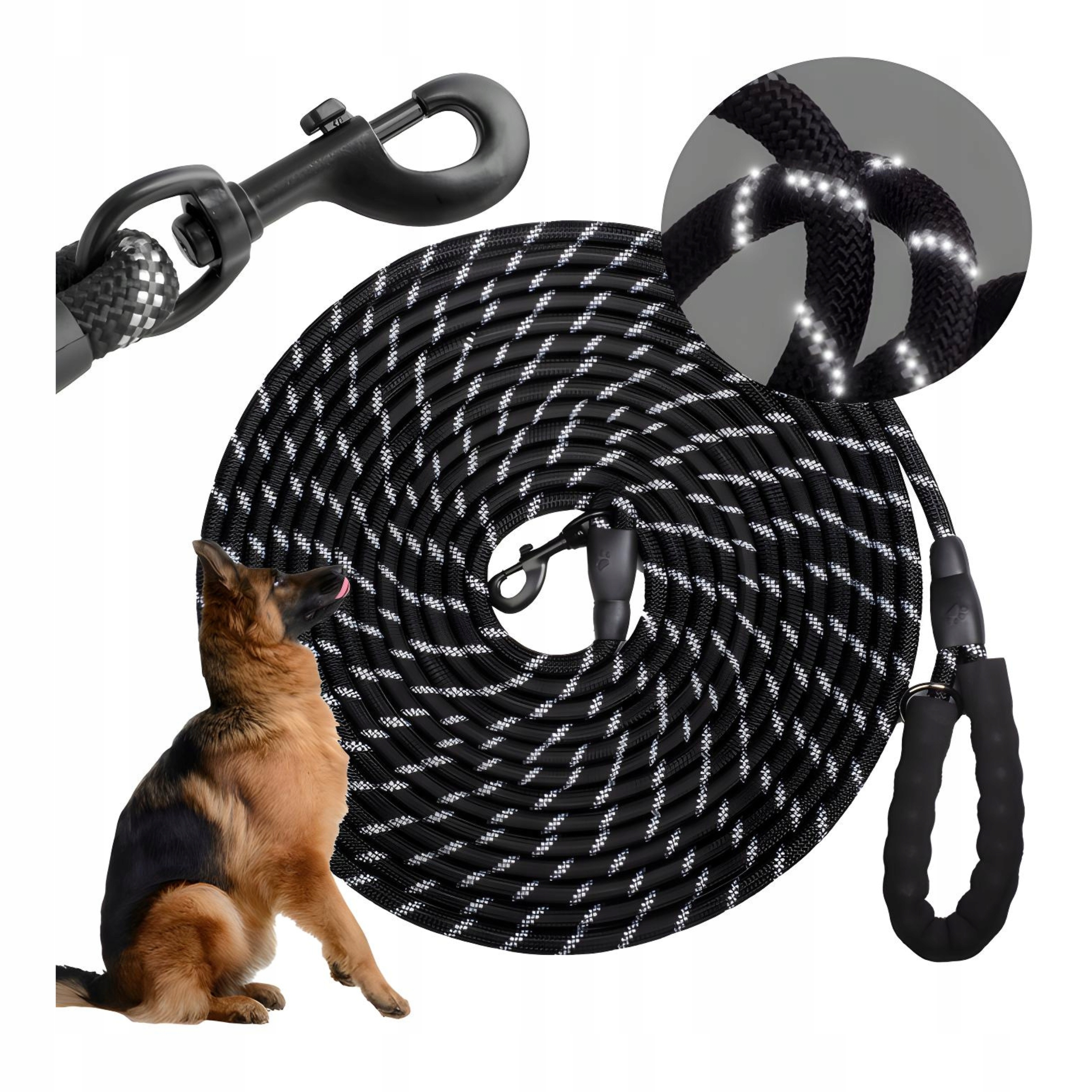 Levně Vodítko pro psa Silná Tréninková Linka dlouhá 10 m Silná reflexní černá