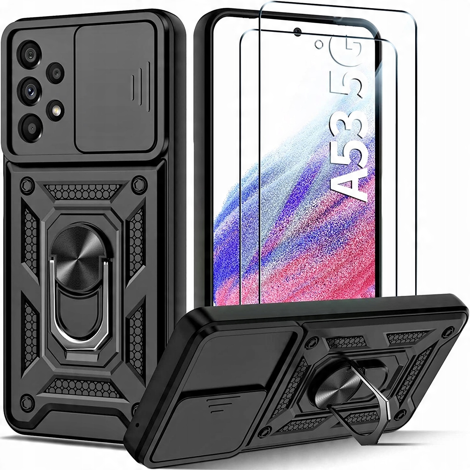 

Etui Pancerne Ring Cam 2 x Szkło do Samsung A53 5G